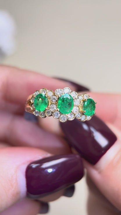 K18ゴールド＆エメラルドダイヤモンドリング｜エメラルド1.00ct、ダイヤモンド0.452ct｜日本製ヴィンテージエステートジュエリー-BDVG