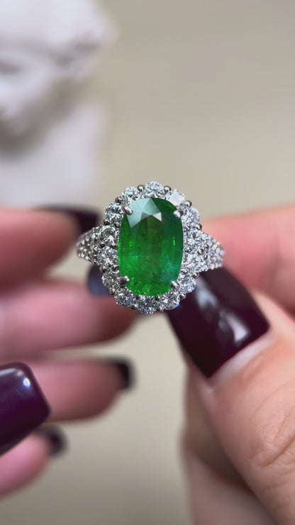 Pt950 Platinum&Tsavorite and Diamond Ring | Tsavorite 4.49ct | Diamond 1.24ct | Japanese Vintage Estate Jewelry-BQWW