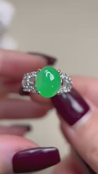 Pt900 Platinum&Jadeite and Diamond Ring | Jadeite 4.05ct | Diamond 0.59ct | Japanese Vintage Estate Jewelry-BJIL