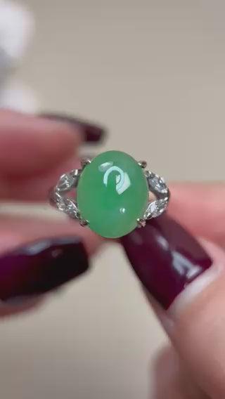Pt900 Platinum&Jadeite and Diamond Ring | Jadeite 5.94ct | Diamond 0.48ct | Japanese Vintage Estate Jewelry-BHKO
