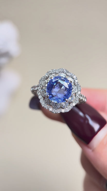 Pt900プラチナ＆サファイア＆ダイヤモンドリング｜サファイア3.431ct｜ダイヤモンド1.45ct｜NH｜日本製ヴィンテージエステートジュエリー-BPJJ