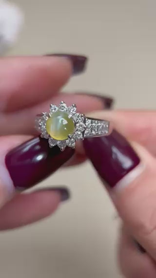Pt900プラチナ＆キャッツアイ クリソベリル＆ダイヤモンドリング｜キャッツアイ クリソベリル 1.63ct｜ダイヤモンド 0.65ct｜日本製ヴィンテージエステートジュエリー-BIXA