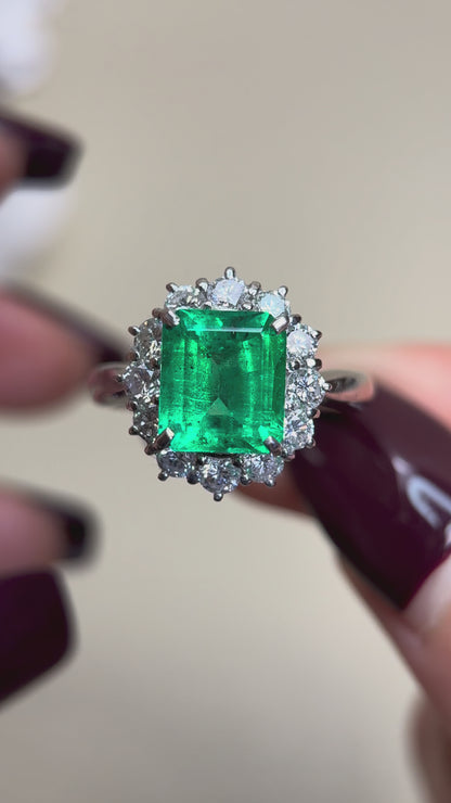 Pt900プラチナ＆エメラルド＆ダイヤモンドリング｜エメラルド2.39カラット｜ダイヤモンド1.00カラット｜日本製ヴィンテージエステートジュエリー-BPOL