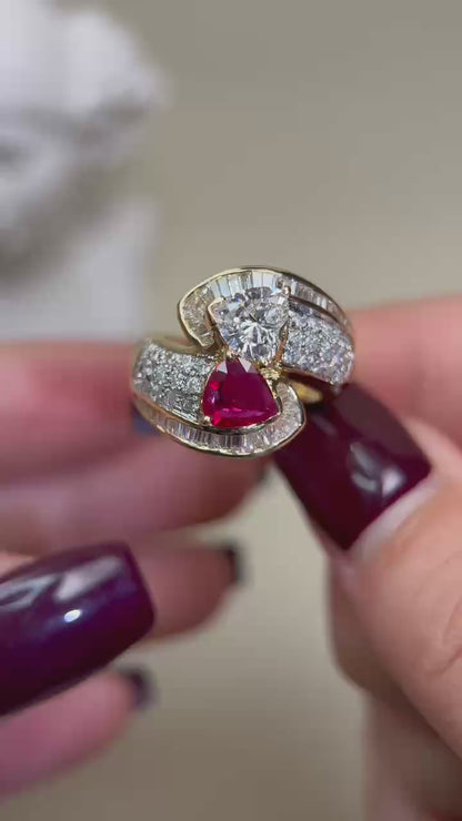 K18 Gold&Ruby and Diamond Ring | Ruby / Diamond 0.80ct/0.701ct | Japanese Vintage Estate Jewelry-BRCI