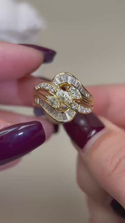 K18 Gold&Diamond Ring | Diamond 0.73ct | Diamond 0.61ct | Japanese Vintage Estate Jewelry-BQZY