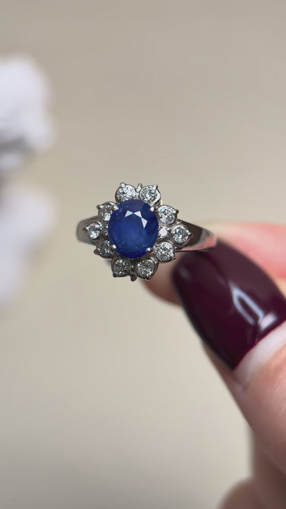 Pt900 Platinum&Sapphire and Diamond Ring | Sapphire 1.67ct | Diamond 0.33ct | Japanese Vintage Estate Jewelry-BMKD