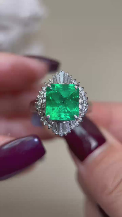 Pt900 Platinum&Emerald and Diamond Ring | Emerald 8.39ct | Diamond 1.17ct | Japanese Vintage Estate Jewelry-BGTM