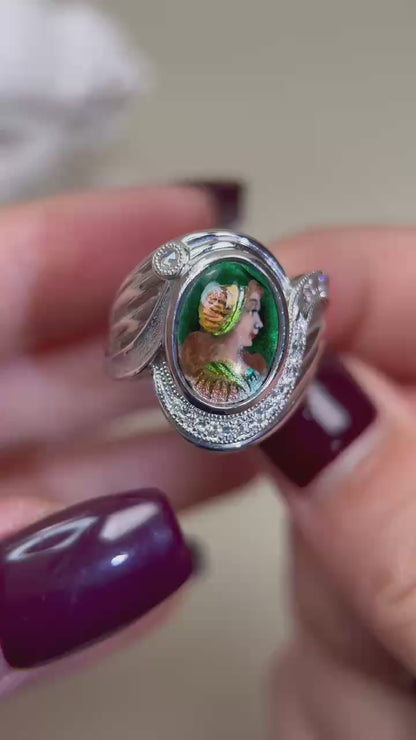 Pt900 Platinum&Enamel Diamond Ring | Enamel |  Diamond | Mitsuo Kaji | Japanese Vintage Estate Jewelry-BRBF