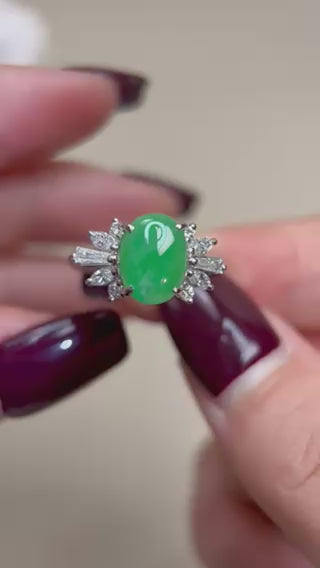 Pt900 Platinum&Jadeite and Diamond Ring | Jadeite 2.28ct | Diamond 0.52ct | Japanese Vintage Estate Jewelry-BHKQ