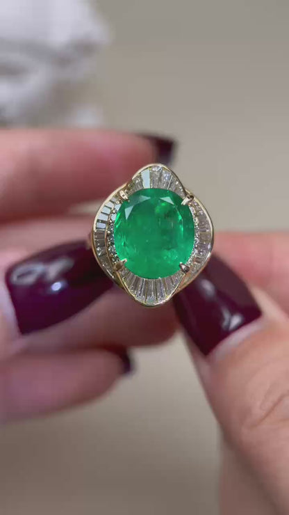 K18 Gold&Emerald and Diamond Ring|Emerald 4.85ct | Diamond 1.00ct  | Colombia Muzo Green | Japanese Vintage Estate Jewelry-BPWM