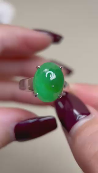 K18ホワイトゴールド＆翡翠＆ダイヤモンドリング｜翡翠 6.813ct｜ダイヤモンド 0.04ct｜日本製ヴィンテージエステートジュエリー-BIWI