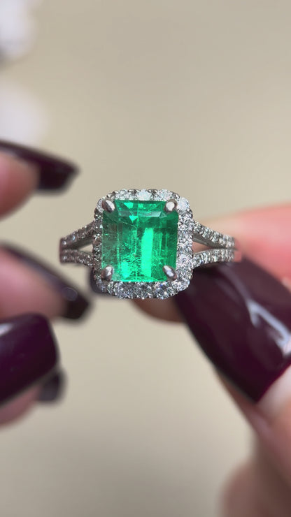 Pt900プラチナ＆エメラルド＆ダイヤモンドリング｜エメラルド 2.013ct｜ダイヤモンド 0.52ct｜コロンビア｜日本製ヴィンテージエステートジュエリー-BKYQ