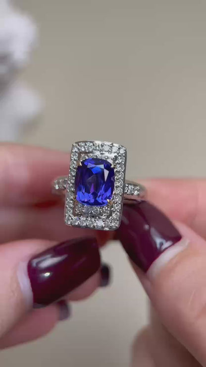K18 Gold/Pt900 Platinum&Tanzanite Ring | Tanzanite 3.37ct | Diamonds 0.74ct | Japanese Vintage Estate Jewelry-BNZI