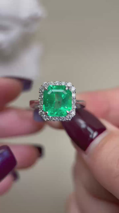 Pt900 Platinum&Emerald and Diamond Ring | Emerald 3.22ct | Diamond 0.36ct | Japanese Vintage Estate Jewelry-BBZO