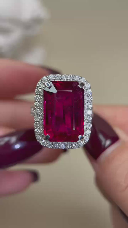 Pt950 Platinum&Rubellite and Diamond Ring | Rubellite 14.51ct | Diamond 1.63ct | Japanese Vintage Estate Jewelry-BAIG