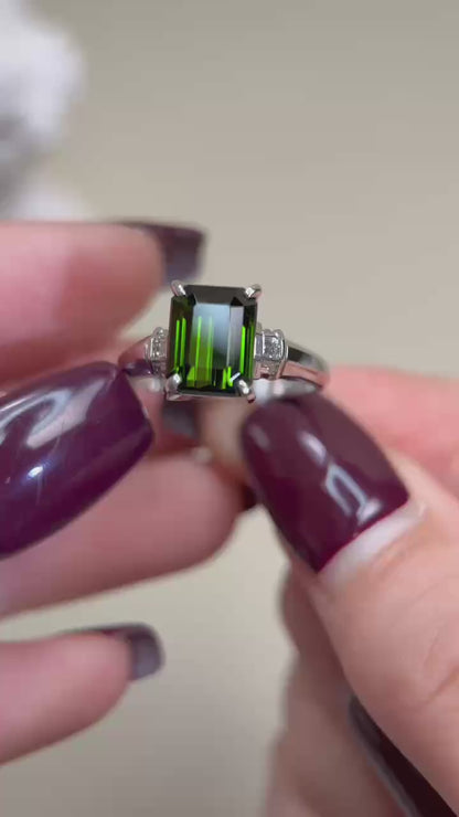 Pt900 Platinum&Tourmaline and Diamond Ring | Tourmaline 2.49ct | Diamonds 0.11ct | Japanese Vintage Estate Jewelry-BPJI