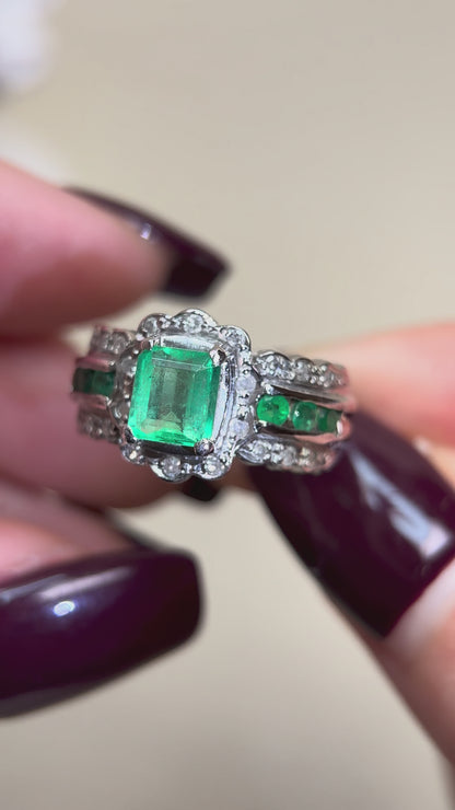 Pt900プラチナ＆エメラルド＆ダイヤモンドリング｜エメラルド1.80t｜ダイヤモンド0.18ct｜日本製ヴィンテージエステートジュエリー-BPOA