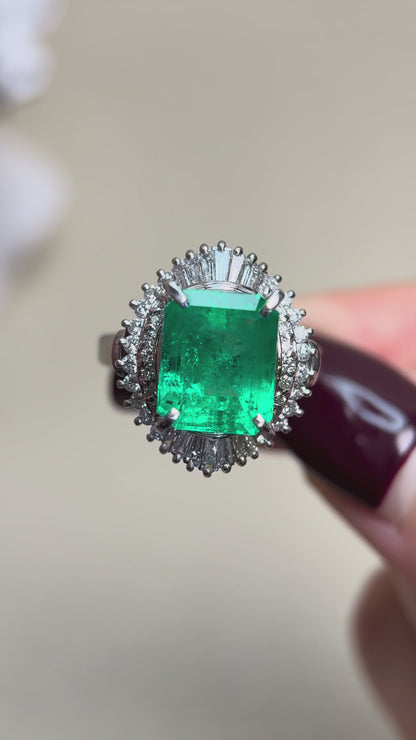 Pt900プラチナ＆エメラルド＆ダイヤモンドリング｜エメラルド4.75カラット｜ダイヤモンド0.81カラット｜日本製ヴィンテージエステートジュエリー-BCPB