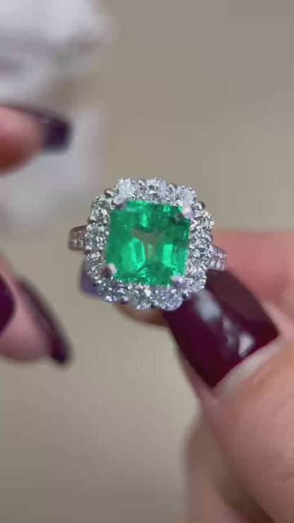 Pt950プラチナ＆エメラルド＆ダイヤモンドリング｜エメラルド2.99カラット｜ダイヤモンド1.51カラット｜日本製ヴィンテージエステートジュエリー-BDFJ